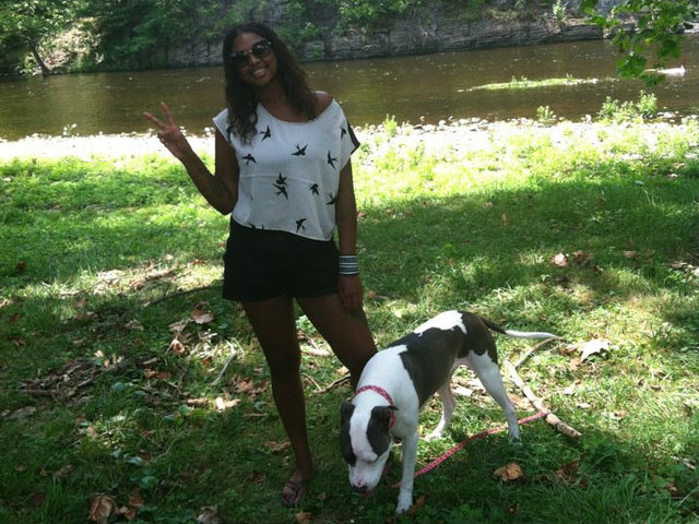 Lauren Richeson, 25, of Bushwick is desperately seeking her pit bull Lily, who was snatched from outside the Tradewise Market on Broadway Monday night. 