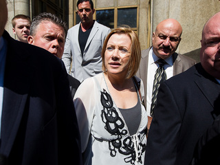 <p>Anna Gristina leaving court with her lawyer, Norman Pattis, and her son, Stefano, after pleading guilty to a single count of promoting prostitution on Sept. 25, 2012.</p>