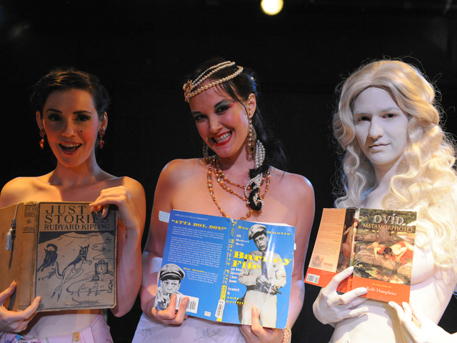 From left to right: Hazel Honeysuckle, Runaround Sue and Galatea at "Naked Girls Reading" in the East Village.