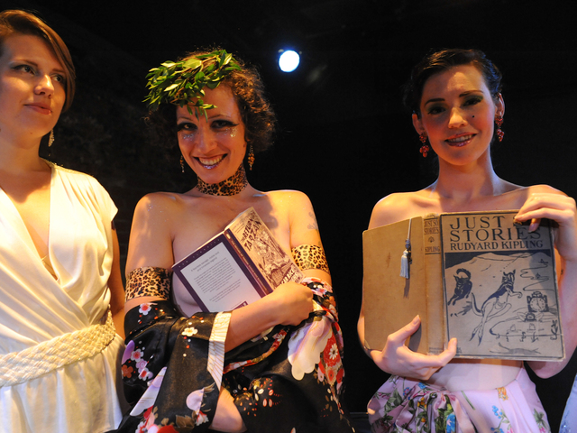 Zelda Bloomer (l.) and Hazel Honeysuckleat at "Naked Girls" Reading in the East Village.