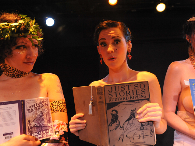 Zelda Bloomer (l.) and Hazel Honeysuckle at "Naked Girls Reading" in the East Village.