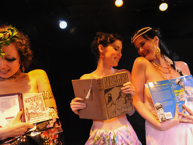 Zelda Bloomer, Hazel Honeysuckle and Runaround Sue at at "Naked Girls Reading" in the East Village.