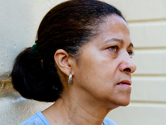 Beatrice Lopez, 61, of Washington Heights, who witnessed a man in her building suffer severe injuries in an elevator accident Aug. 16, 2012. 
