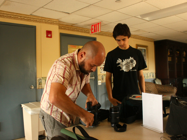 Zimny and Lubarsky set up equipment before the interview.