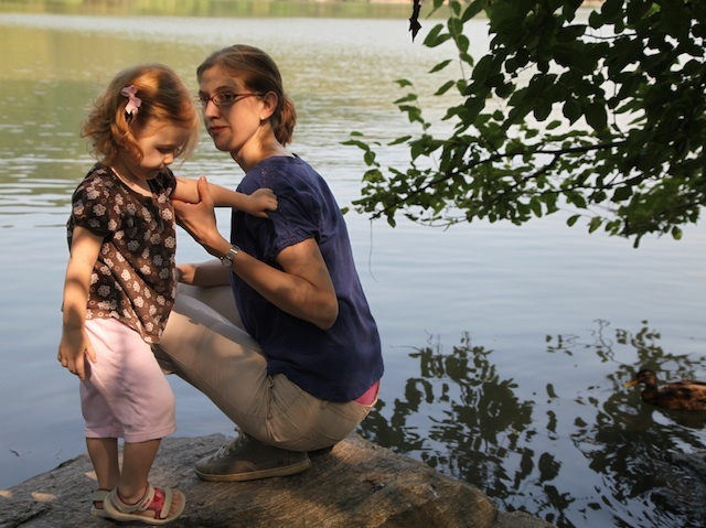 Katherine Ness takes her toddler Lydia to feed the ducks in Inwood Hill Park everyday. 