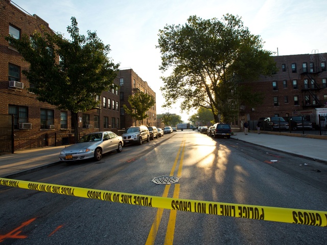 A street view of Tapscott Street near Blake Avenue, where a 13-year-old boy was shot on August 24, 2012.