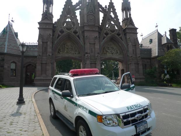 Green-Wood Cemetery has four entrances that are guarded during business hours. The cemetery grounds are patrolled during off hours.