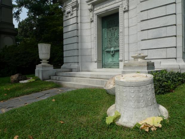 One of the graves damaged by vandals include crypt of the Bourne family who patriarch was once president of Singer Sewing Co.