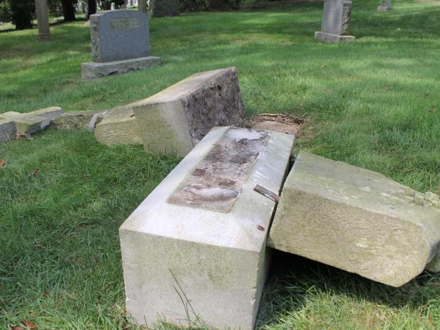 More than 50 grave markers, monuments and statues at Green-Wood Cemetery were damaged when vandals struck in August 2012.