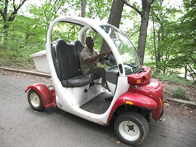 A Parks employees scours the thicket along the dog run area in search of an abandoned mama cat and her kittens.