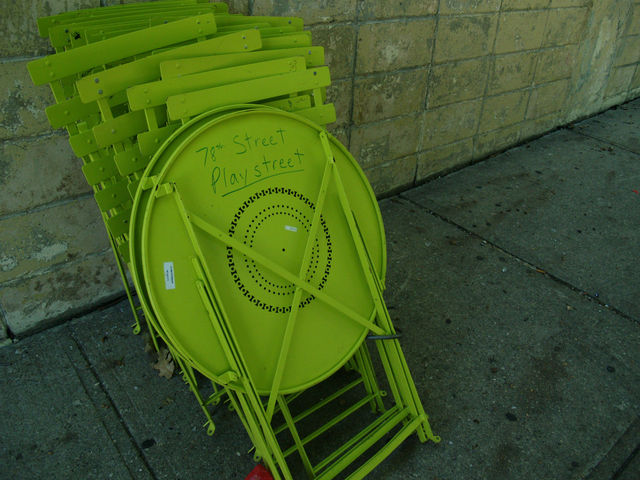 Chairs for the 78th Street plaza in Jackson Heights.