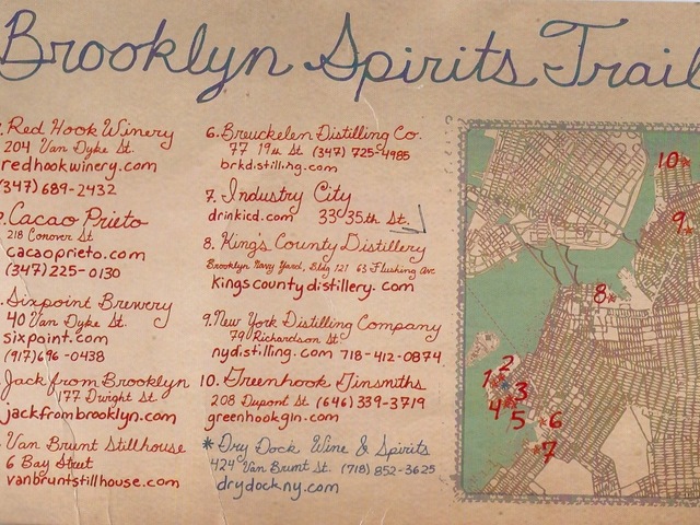 The Brooklyn Spirits Trail map, created by Cacao Prieto, leads the way to 10 craft distilleries and breweries in Red Hook, Sunset Park, Williamsburg and Greenpoint.