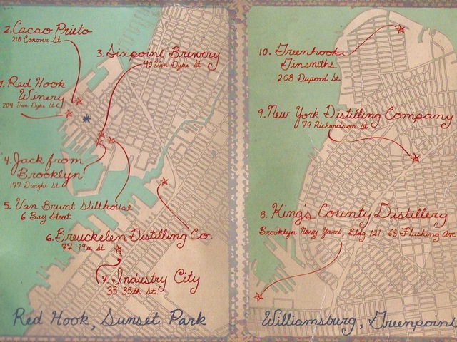 The Brooklyn Spirits Trail map, created by Cacao Prieto, leads the way to 10 craft distilleries and breweries in Red Hook, Sunset Park, Williamsburg and Greenpoint.