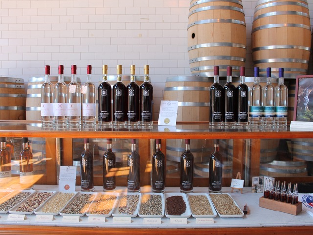 A display case shows the ingredients Cacao Prieto uses in its liquors and desserts.