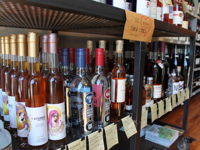 All of the alcohols produced by Brooklyn Spirits Trail breweries and distilleries are on display and on sale  at Dry Dock Wine and Spirits in Red Hook.
