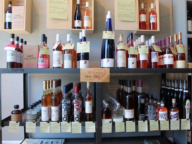 All of the alcohols produced by Brooklyn Spirits Trail breweries and distilleries are on display and on sale  at Dry Dock Wine and Spirits in Red Hook.