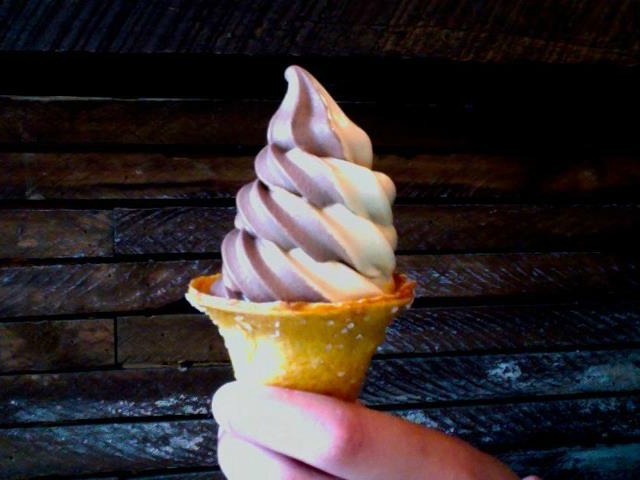 A chocolate and caramel cone from Blue Marble Ice Cream. 