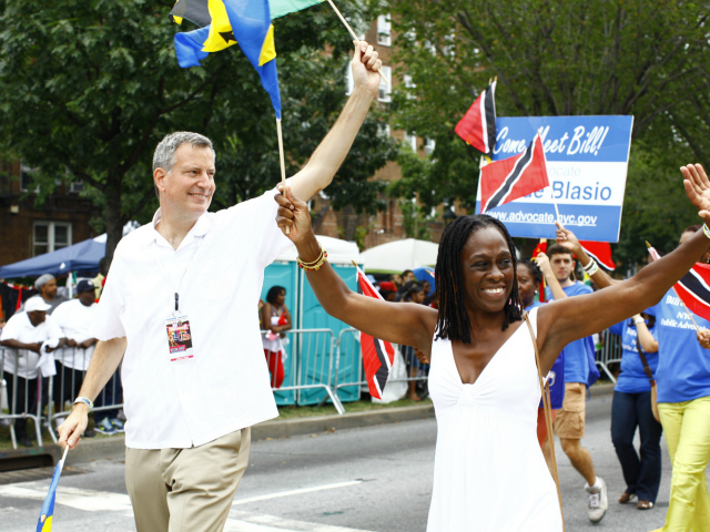 Public Advocate Bill de Blasio at the West Indian-American Day Parade along Eastern Parkway in Brooklyn.  Sept. 3, 2012.