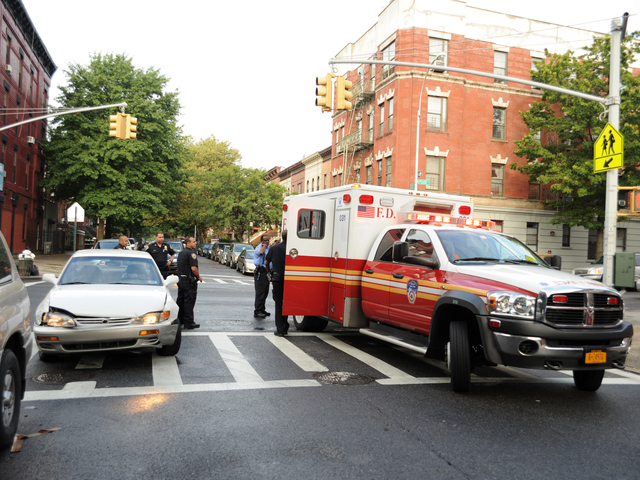 The scene of a police car crash on Greene Avenue at Reid Avenue in Brooklyn on Tuesday September 4, 2012.