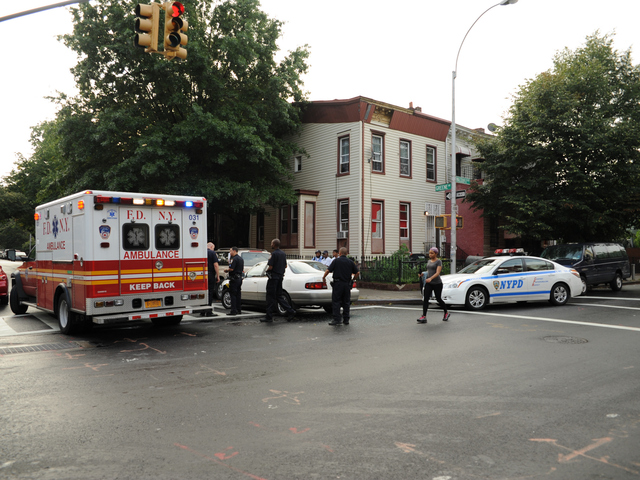 The scene of a police car crash on Greene Avenue at Reid Avenue in Brooklyn on Tuesday September 4, 2012.