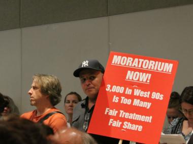 Residents told Community Board 7 they were angry and frightened by the new homeless population on West 95th Street.