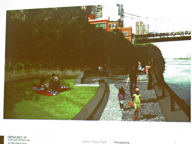 The landscape designer for the project also included elevated grassy patches for quiet recreation.
