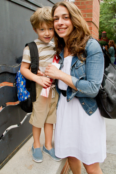 Heather Bergstein takes her son Micha, 4, to the first day of school September 6, 2012 at P.S. 234 in TriBeCa. 