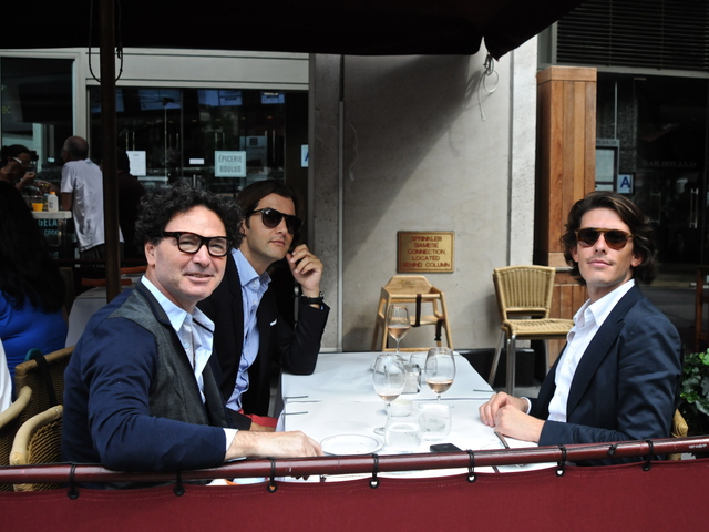 Italian men Gaetano Sallorenro, Edgardo Osoro and Ricardo D'Almaida Fiveiredo enjoy some rose at Cafe Fiorello after the first round of shows.