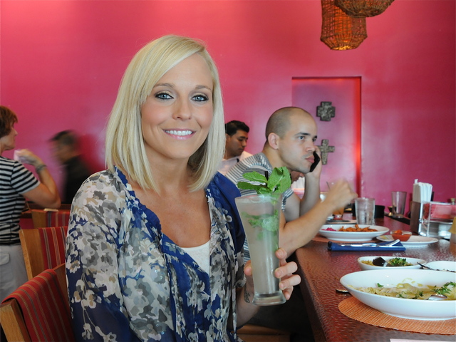 Nikki Corran enjoys a mojito before starting backstage as a makeup stylist.
