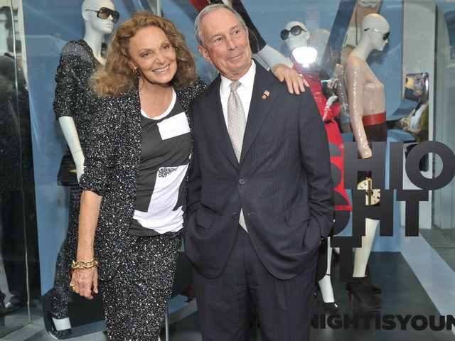 Mayor Michael Bloomberg with Diane von Furstenberg at her boutique in the Meatpacking District for Fashion's Night Out.