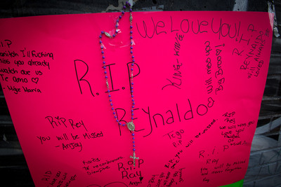 Poster memorializing Reynaldo Cuevas, 20, after he was shot Sept. 7, 2012.