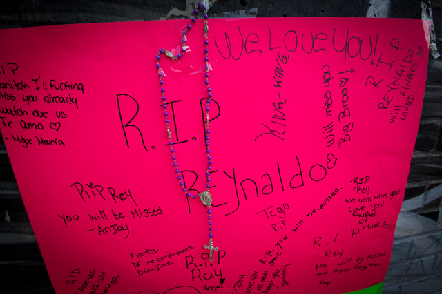 Poster memorializing Reynaldo Cuevas, 20, after he was shot Sept. 7, 2012.
