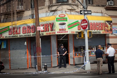 Aneurys Deli, where bodega worker Reynaldo Cuevas, 20, was fleeing a robbery and was shot by a cop whose service weapon went off on September 7, 2012.