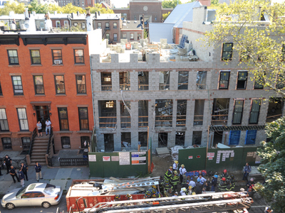Emergency crews raced to 227 Carlton Avenue in Fort Greene, where a building collapsed on September 10, 2012.