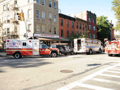 Emergency crews rushed to Carlton Avenue, where a building collapsed on September 10, 2012.