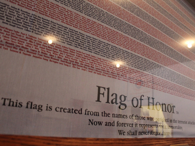 <p>Custom flagpole maker Danny Kaifez donated a flag to Friends of Firefighters embroidered with the names of those killed in the Sept. 11 attacks. Kaifez, who lives in upstate New York, also donated a wooden flagpole to Friends of Firefighters in 2011.</p>
