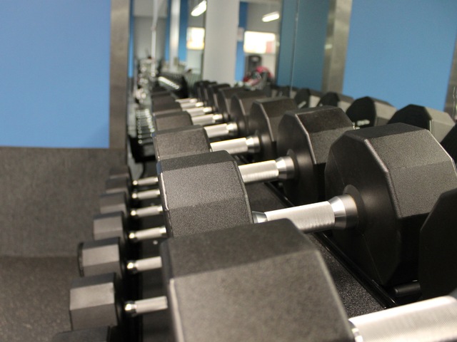 Dumbbells at the new McBurney YMCA strength training center.