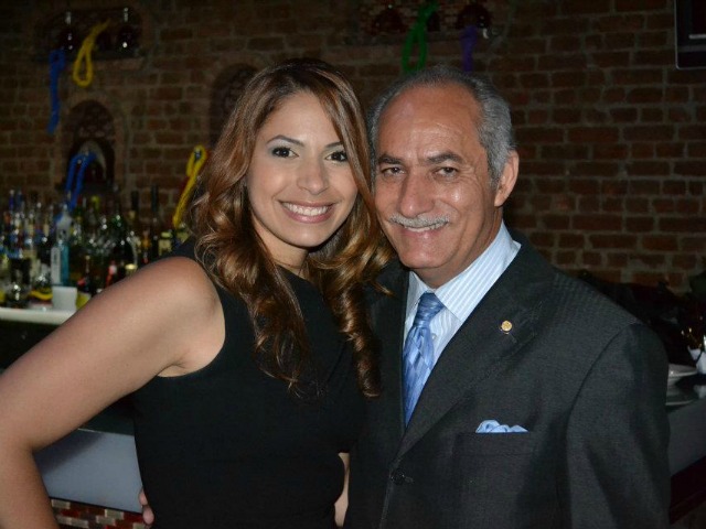Mayra Linares poses with her father at her campaign kick-off event.