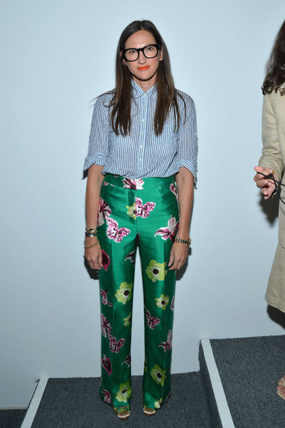 J.Crew President Jenna Lyons in patterned pants and a blue striped shirt at the J. Crew presentation at the Lincoln Center Tents, Tuesday, September 11, 2012. 