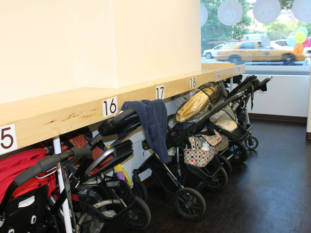Parent-friendly stroller parking at Apple Seeds.