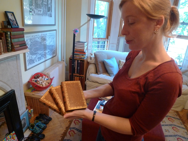 Heather O'Donnell of Honey & Wax Booksellers shows off her personal copy of Samuel Johnson's 