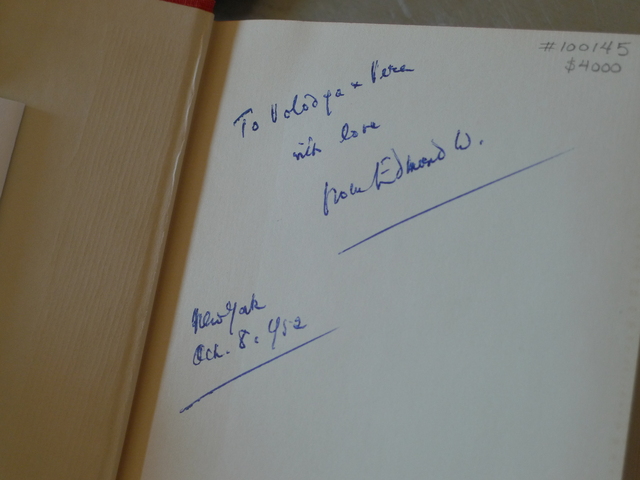 Edmund Wilson's inscription to Vladimir Nabokov and his wife Vera in an edition of Wilson's 