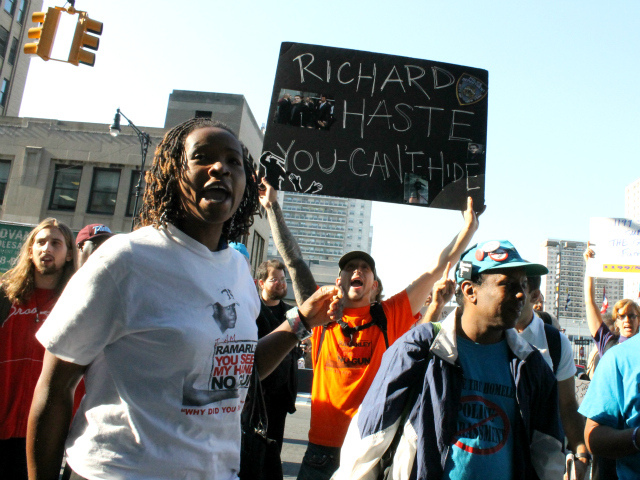 Ramarley Graham supporters rallied outside the Bronx County Hall of Justice, where Richard Haste appeared in court on September 13, 2012.