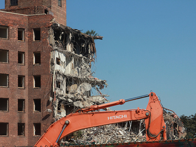 <p>Demolition of a seven story building began Thursday, Sept. 13, 2012, the first of four high rises that will be demolished over the next several months.</p>
