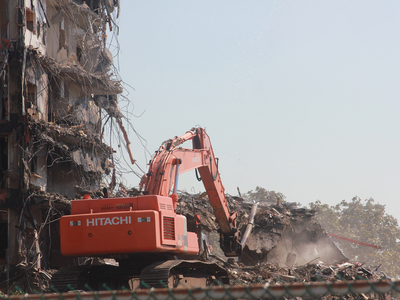<p>Demolition of a seven story building began Thursday, Sept. 13, 2012, the first of four high rises that will be demolished over the next several months.</p>
