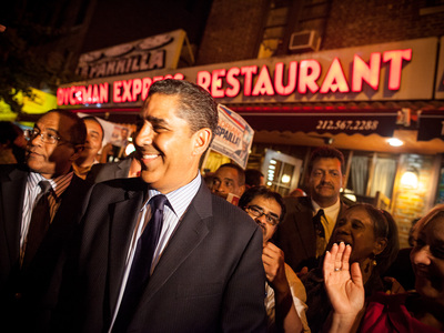 <p>Senator Adriano Espaillat leaves Dyckman Express Restaurant in Inwood after sealing victory over political rival Guillermo Linares on Sept. 13th, 2012.</p>
