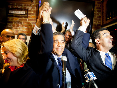 <p>State Sen. Adriano Espaillat celebrates his reelection victory at the Dyckman Express Restaurant in Inwood on Sept. 13th, 2012.</p>
