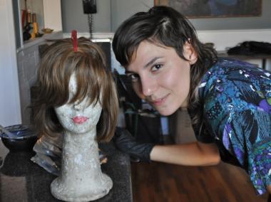 Sarah Nowicki colors and sews wigs in her apartment for clients she never meets.