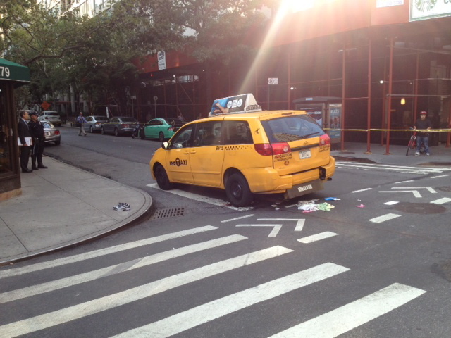 The cab that struck and killed a 65-year-old woman on East 69th Street and First Avenue.
