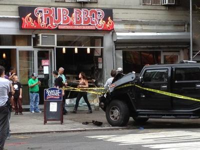 A Hummer crashed into Rub BBQ on West 23rd Street in Chelsea Sept. 18, 2012. 